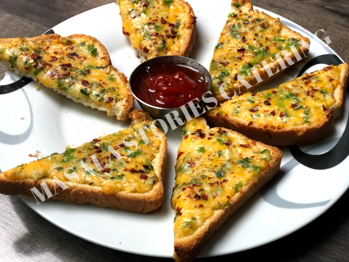 Cheese chili toast 3 triangles masala stories catering